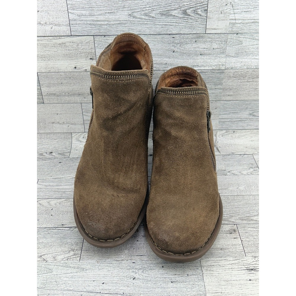 Born Brown Suede Ankle Boots Dual Zipper Block Heel Booties Men US 9.5 EU 41